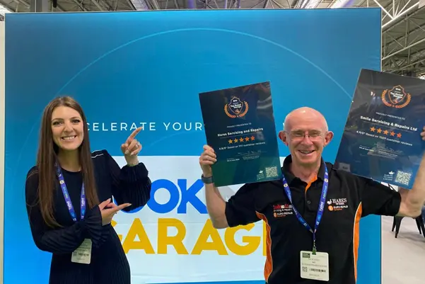 Nick Dray, owner of Smile Servicing and Hares of Sussex, with Jessica Ruddick of BookMyGarage