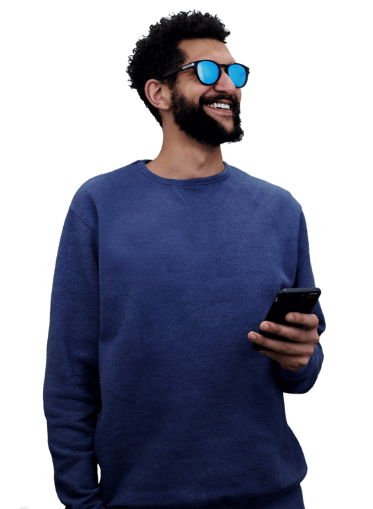 happy man using his phone